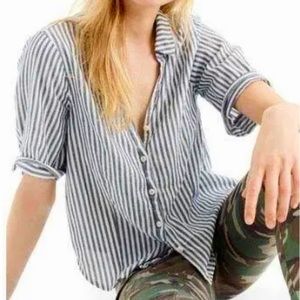 J.Crew Short Sleeve Stripe Button-up Shirt In Chambray Stripe Size: M